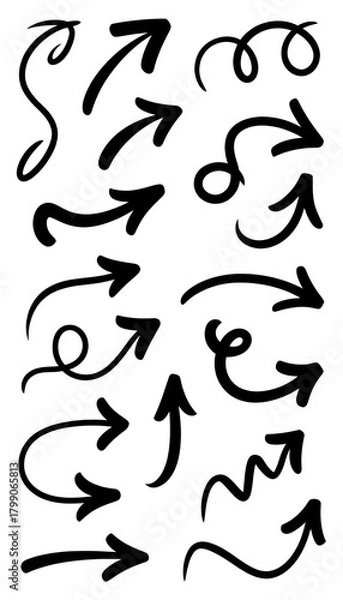 Fototapeta Hand-drawn arrow collection simple doodle vector set for graphic design elements isolated on white background