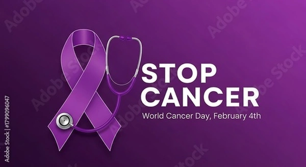 Fototapeta With a purple ribbon and stethoscope, let's promote awareness and support to help stop cancer