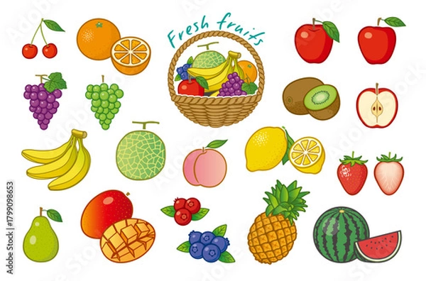 Fototapeta 果物　フルーツ　イラスト　アイコンセット