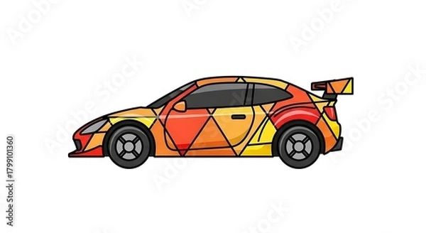 Fototapeta Vector illustration of a sports car with geometric triangle pattern in vibrant colors