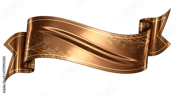 Obraz Elegant brown ribbon banner isolated on transparent background with floral design