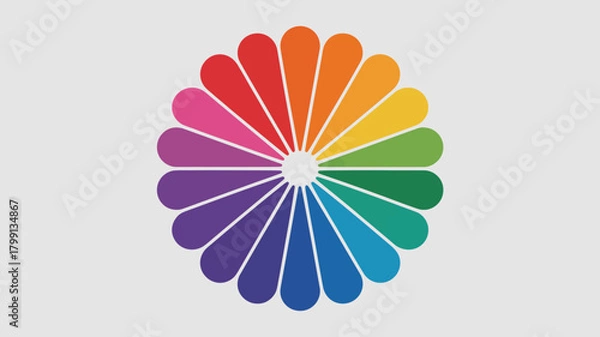 Obraz Vibrant color wheel spectrum forming a stylized floral petal design, showcasing a full rainbow gradient of diverse hues