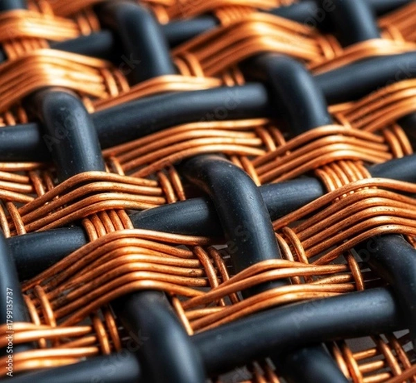Obraz closeup view black cable copper wire weave woven square-weave metal metallic industry