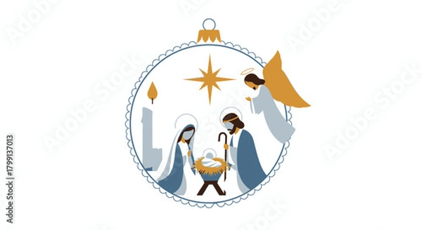 Obraz Christmas Nativity Ornament Set – Angel, Star, and Candle Flat Vector Design, Elegant and Simple decoration