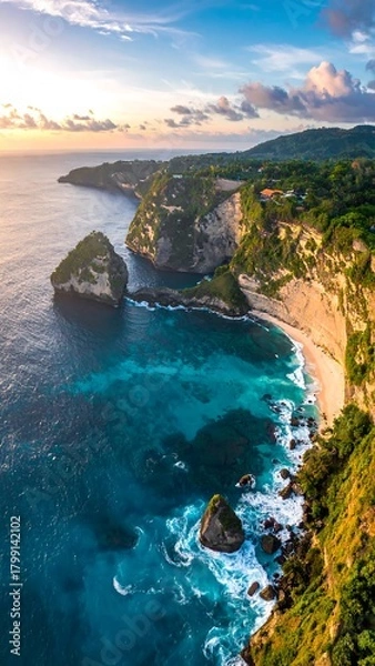 Obraz Coastal cliff landscape with turquoise water meeting the steep edge