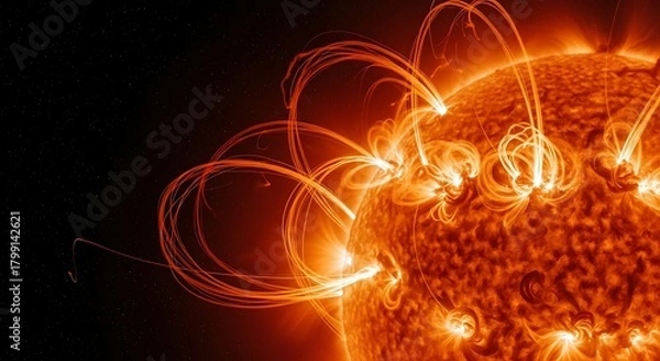 Obraz Solar flares sun surface activity magnetic fields coronal loops space weather astronomy science image