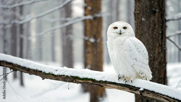 Obraz snowy owl on a branch