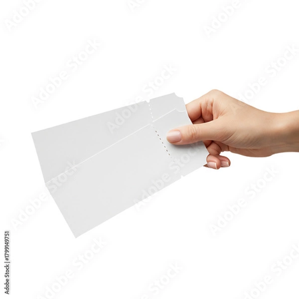 Fototapeta hand holding two blank business cards isolated on transparent background, crisp edges, realistic hand pose