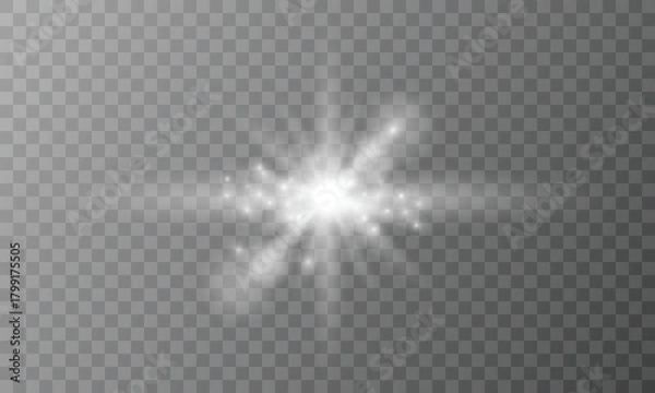Fototapeta White sun light effect. Vector realistic light on transparent background	