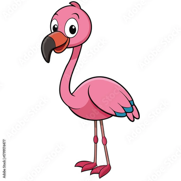 Fototapeta Cartoon Pink Flamingo Mascot Standing on White Background Isolated Art