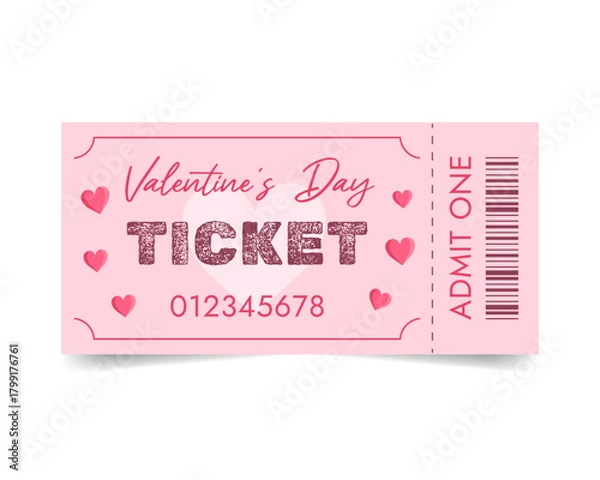 Obraz Pink Valentine's day ticket with hearts. Vector illustration