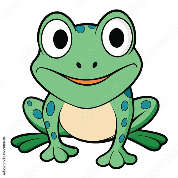 Obraz Cartoon Smiling Green Frog on White Background, Cute Animal