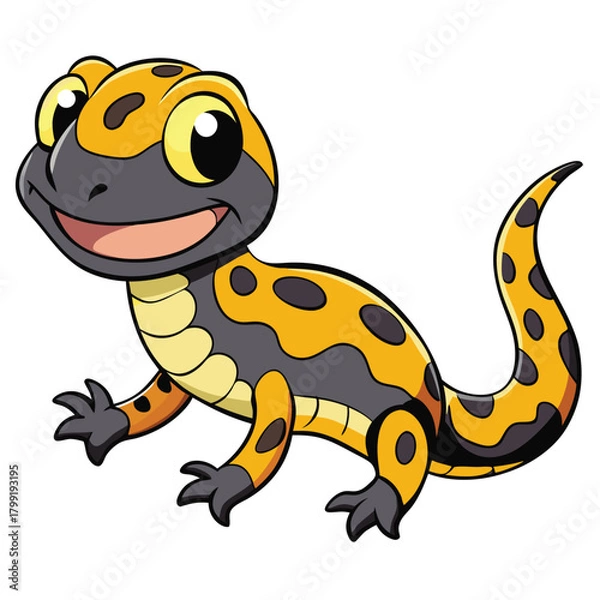 Fototapeta Cartoon Tiger Salamander Vector, Yellow and Gray, Cute Amphibian Isolated on White