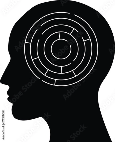 Obraz Circular Maze Labyrinth Inside Human Head Silhouette