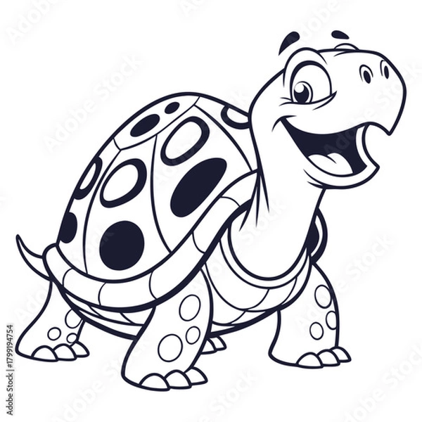 Obraz Cartoon Turtle Smiling With Big Eyes And Shell With White Background