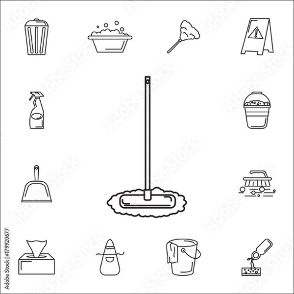 Fototapeta mop flat icon. Set of cleaning tools icons