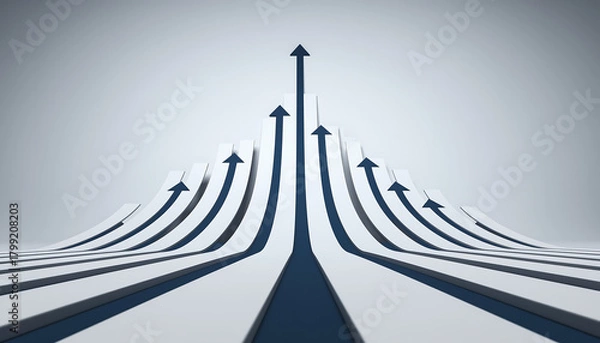 Obraz abstract growth graph with upward arrows on light gray background