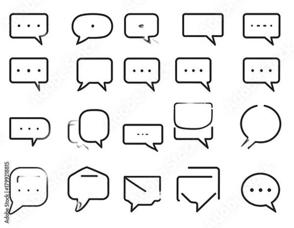 Fototapeta Collection of 20 outline speech bubbles, each with a unique shape, against white backdrop