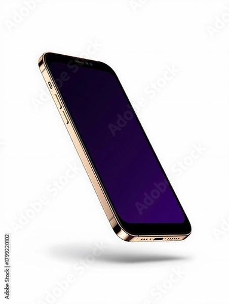 Obraz Golden Smartphone Floating on White Background
