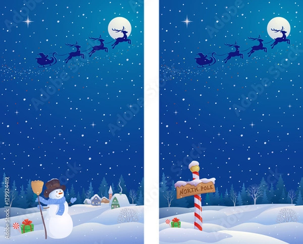 Obraz Snowman and North Pole banners