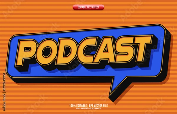 Fototapeta Podcast 3D editable text effect