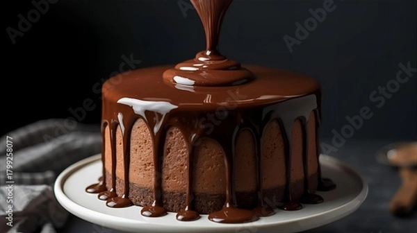 Obraz smooth chocolate drip cake on stand
