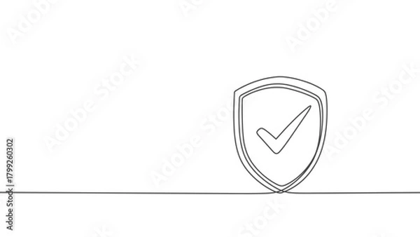 Fototapeta shield check mark line drawing. continuous one line drawing shield with check mark minimal secure safety symbol simple minimal single outline