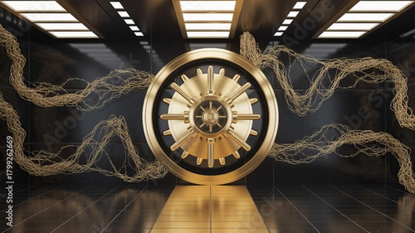 Fototapeta Unlock your financial future with this stunning golden vault door, symbolizing security and wealth, perfect for banking, investment, or luxury concepts