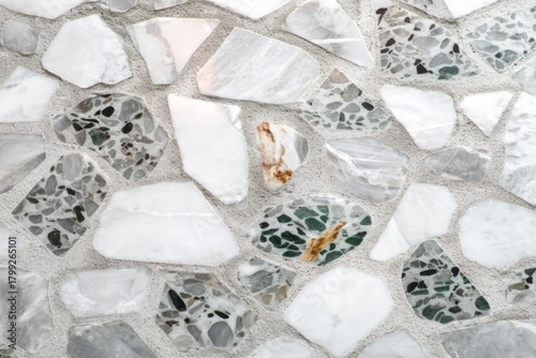 Fototapeta Abstract Pattern of Broken Stone Fragments in Cement Binder