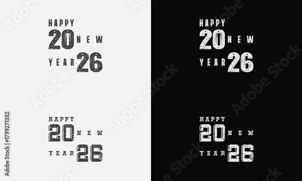 Fototapeta Happy New Year 2026 vector logo set. Trendy, diverse typography designs