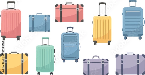 Obraz Colorful Suitcases Set in Various Sizes and Colors for Travel and Luggage