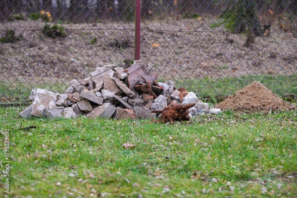Obraz Piles of Stones and Dirt in Yard