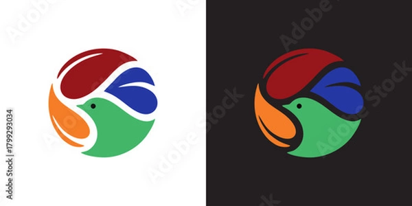 Obraz Colorful bird logo design with modern circular graphic for environmental protection, nature conservation, and wildlife organizations, great for eco-friendly brand identity