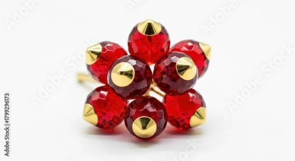 Fototapeta Close-up of red beads with gold caps on