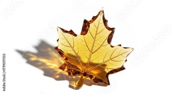 Fototapeta Golden maple leaf with shadow on white