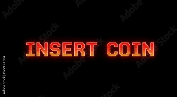 Fototapeta Retro Arcade Game Start Prompt Message Insert Coin Glowing Text