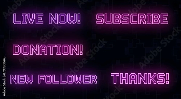 Fototapeta Vibrant Neon Glow Text Overlays for Live Streaming and Online Content Creation