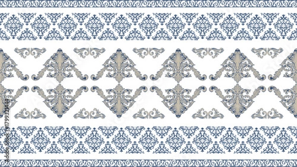 Fototapeta set of seamless geometric patterns Blue and Beige Vintage Baroque