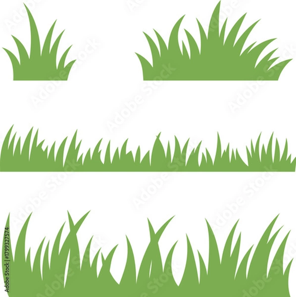 Fototapeta Green grass vector set, fresh spring meadow elements nature