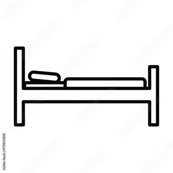 Fototapeta Simple line art icon of a bed with pillow and blanket representing sleep rest and comfort