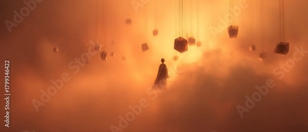 Obraz Whimsical Dreamlike Silhouette Against Glowing Misty Background