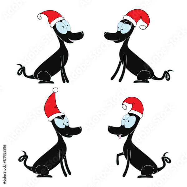 Obraz Set of funny cartoon dogs in costume. Symbol of the year 2018