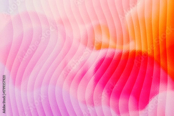 Fototapeta Abstract pink and orange watercolor background with wavy lines pattern