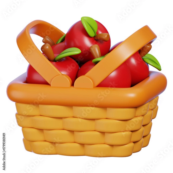 Fototapeta 3D Red Apple In Basket Isolated.