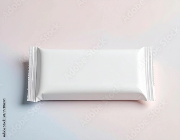 Obraz Minimalist Blank White Horizontal Snack Bar Wrapper Mockup on Soft Pastel Background for Product Branding, Packaging Design, and Commercial Presentation