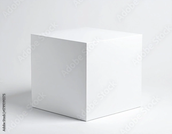 Obraz Blank Minimalist White Cube Box Standing on a Clean Light Background for Packaging Design, Branding Mockup, and Product Presentation