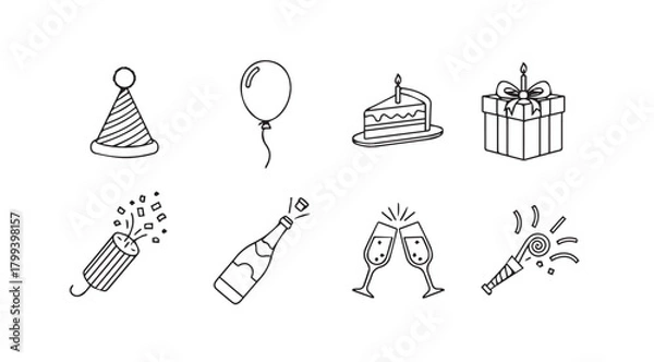 Obraz Collection of hand drawn birthday party elements silhouette