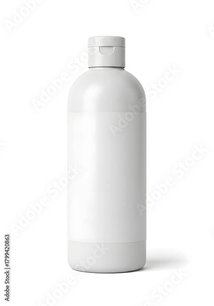Obraz A plain white plastic bottle with a flip-top cap and a blank label, isolated on a clean white background, ready for product branding.