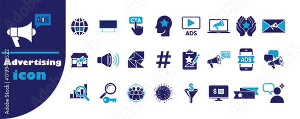 Obraz Marketing Tools, Search & Global Ads Icons, Flat Modern Vector Set, Modern Digital Marketing Vector Set, vector illustration EPS 10.