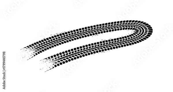 Fototapeta Black Tire Tracks on White Background, Abstract Grunge Pattern